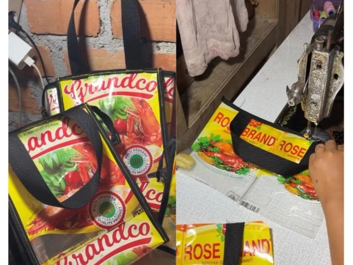 Inspiratif! Viral Ibu-ibu di Desa Olah Kemasan Plastik Bekas Minyak Jadi Cuan